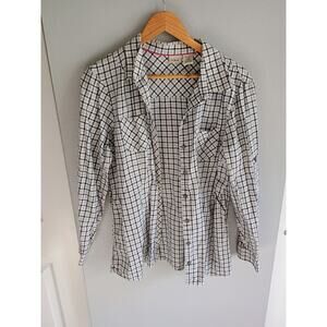L.L.Bean women's black white plaid long-sleeve button-down shirt large relaxed